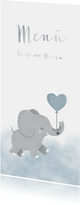 Menükarte Taufe blau Aquarell Elefant mit Luftballon