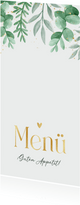 Menükarte zur Hochzeit Blattgrün & Text in Gold