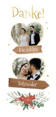 Dankeskarte Hochzeit Tracht, Herzfotos & Holzschilder