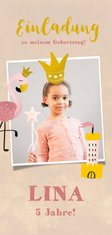 Einladung zum Kindergeburtstag mit Flamingo und Krone