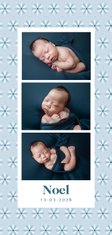 Fotokarte Danksagung zur Geburt blaue & weiße Blümchen