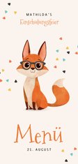 Menükarte Einschulungsfeier schlauer Fuchs mit Brille