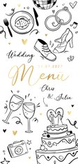 Menükarte zur Hochzeit Doodles Goldelemente