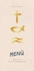 Menükarte zur Kommunion Symbole in Gold