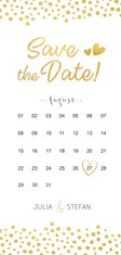 Save-the-Date-Karte mit Kalender und goldenen Herzen