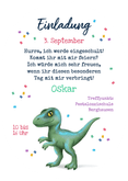 Einladung 1. Schultag Dino Raptor in Schultüte Rückseite