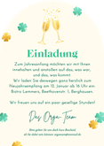 Einladung Neujahrsempfang Sektgläser und Glücksklee Rückseite