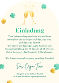 Einladung Neujahrsempfang Sektgläser und Glücksklee Rückseite