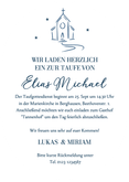 Einladungskarte Oval Taufe Foto blaue Wasserfarbe Silber Rückseite