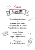 Menükarte 1. Schultag lustiger gelber Bleistift Rückseite