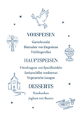 Menükarte Bogen Taufe blaue Wasserfarbe Silber Rückseite