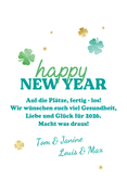 Neujahrskarte Bogenform Foto mit Glücksklee Rückseite