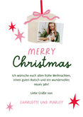 Weihnachtskarte Bogen Fotocollage grün gestreift Geschenk Rückseite