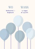 Babyshower Einladungskarte blaue Luftbllons auf Beige 2
