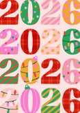 Bunte Neujahrskarte 2026 Jahreszahl verziert  2