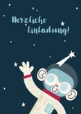 Einladung zum 7. Kindergeburtstag Planeten und Rakete 2