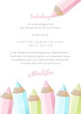 Einladung zur Einschulung Buntstifte rosa und eigenes Foto 3