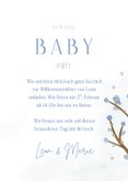 Einladung zur Welcome-Baby-Party blaue Zweige und Vögel 3
