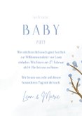 Einladung zur Welcome-Baby-Party blaue Zweige und Vögel 3