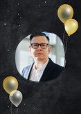 Einladungskarte Rente Schilder Luftballons auf Schwarz 2