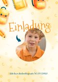 Einschulungskarte Foto & gelbe Schulsachen 2