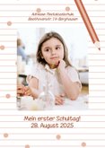 Einschulungskarte Foto & rosa Buntstifte 2