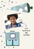 Foto-Einladung zur Einschulung blau Schulranzen & Schultüte 2