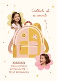 Foto-Einschulungskarte Zwilling rosa-gelber Rucksack 2