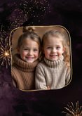 Foto-Neujahrskarte Lila Feuerwerk Goldrahmen 2
