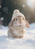 Geburtstagskarte 'Hoppy Birthday' Winter Schnee Kaninchen 2