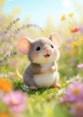 Geburtstagskarte Maus Blumenwiese 'Piep piep hurra' 2