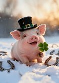 Glücksbringerkarte Neujahr Schweinchen mit Kleeblatt 2