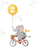 Glückwunschkarte Elefant auf Fahrrad 2 Jahre Luftballon 2