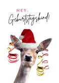 Glückwunschkarte Geburtstag Reh mit Weihnachtsmütze 2