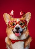 Grußkarte 'Will you be my valentine?' Corgi mit Brille 2