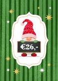 Gutschein-Weihnachtskarte Wichtel mit Schild 2