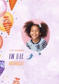 Lila Einladung zur Einschulung Ballons & Schultüten 2