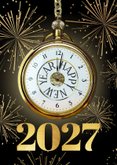 Neujahrskarte Uhr und Feuerwerk 2