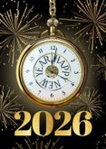 Neujahrskarte Uhr und Feuerwerk 2