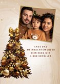 Weihnachtskarte mit goldener Christbaum Kugeln und Schleifen 2