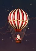 Weihnachtskarte Weihnachtsmann im Heißluftballon Vintage 2