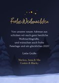 Weihnachtskarte zum Umzug Hund & Katze im Schnee 3