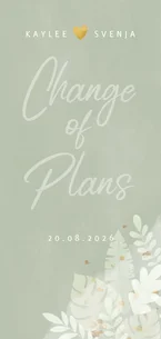 Change-of-Plans-Karte mit Wasserfarben und Dschungelblättern