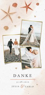 Dankeskarte Hochzeit mit eigenen Fotos, Seestern & Muscheln