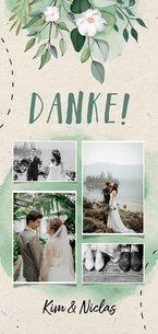 Dankeskarte zur Hochzeit Blumen & Doodles mit Fotos