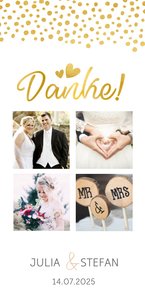 Dankeskarte zur Hochzeit in gold mit Fotocollage