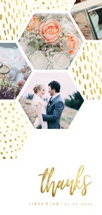 Dankeskarte zur Hochzeit mit Fotocollage im Goldlook