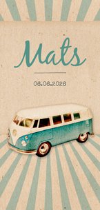 Danksagung Geburt mit Bulli blau und Foto Rückseite