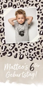 Einladung 6. Kindergeburtstag Foto Leopard beige