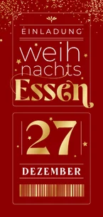 Einladung Weihnachtsessen Goldschrift auf Rot